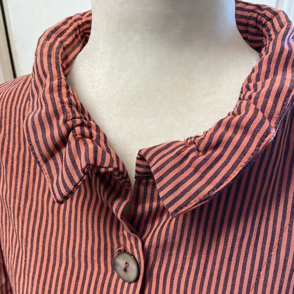 Soft Surroundings Women L Orange Striped Shirt Button Down Sasha Top Roll Tab - Picture 4 of 9